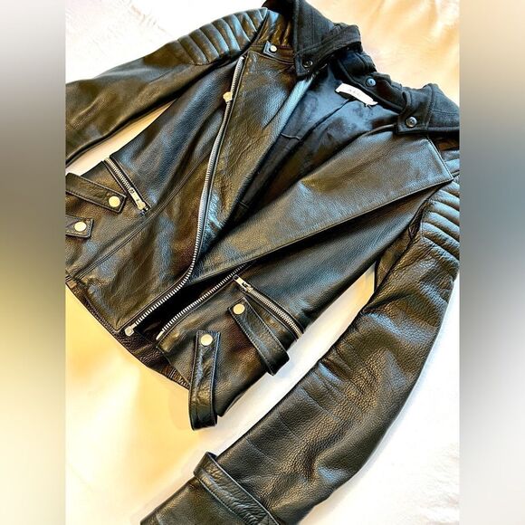 A.L.C. Knight Leather Biker Jacket Hooded Zipper Moto Black - Picture 7 of 14